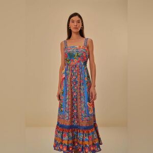 FARM RIO Blue Stitched Garden Midi Dress (NWT)